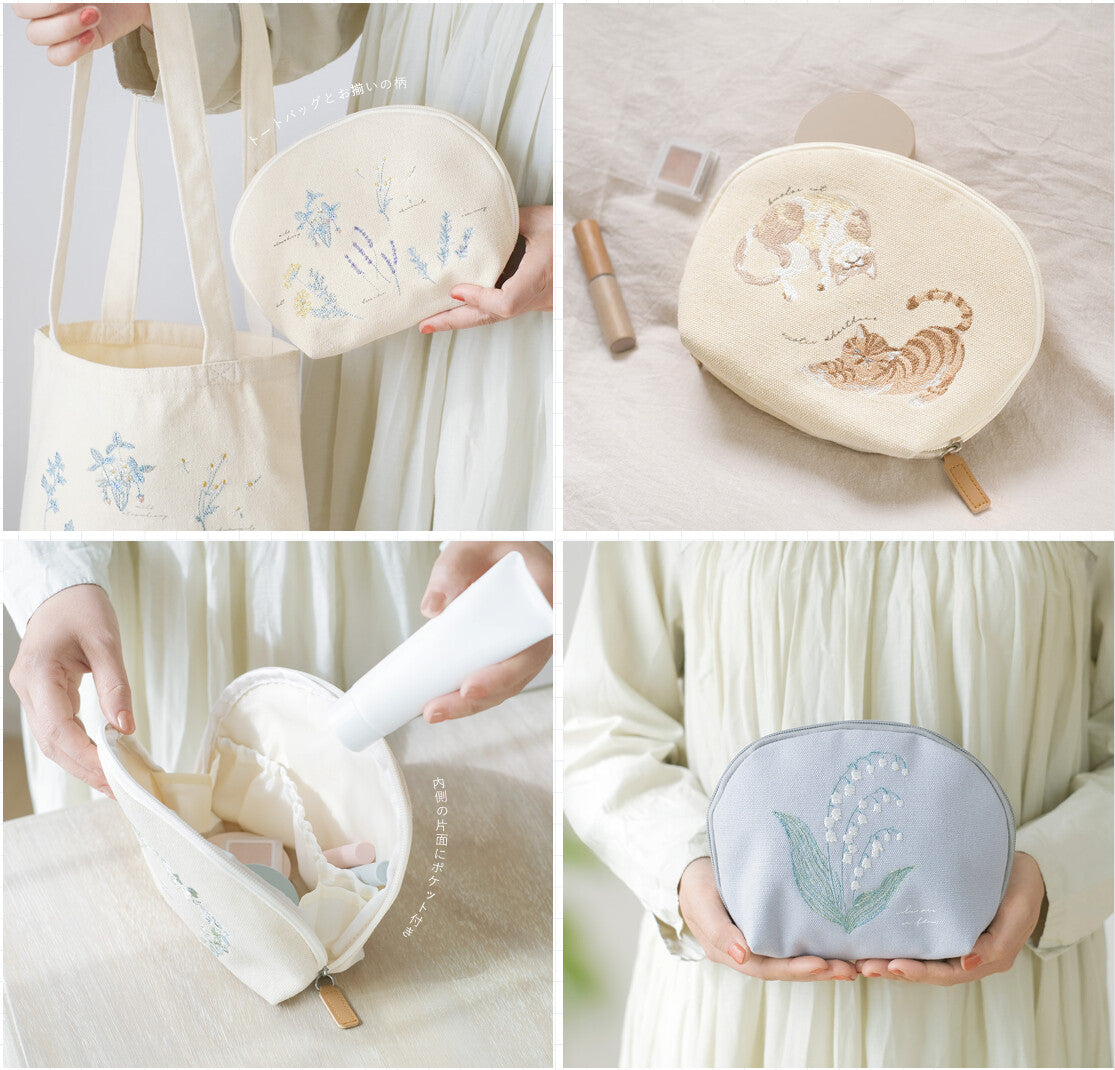 日本 Green House ito& 刺繡圖案 帆布 化妝包 (貓咪)