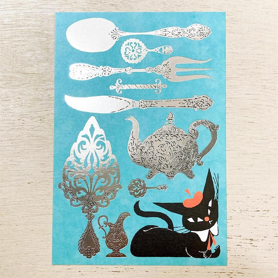 日本 表現社  黑貓意匠 KURONEKO DESIGN 燙金 明信片