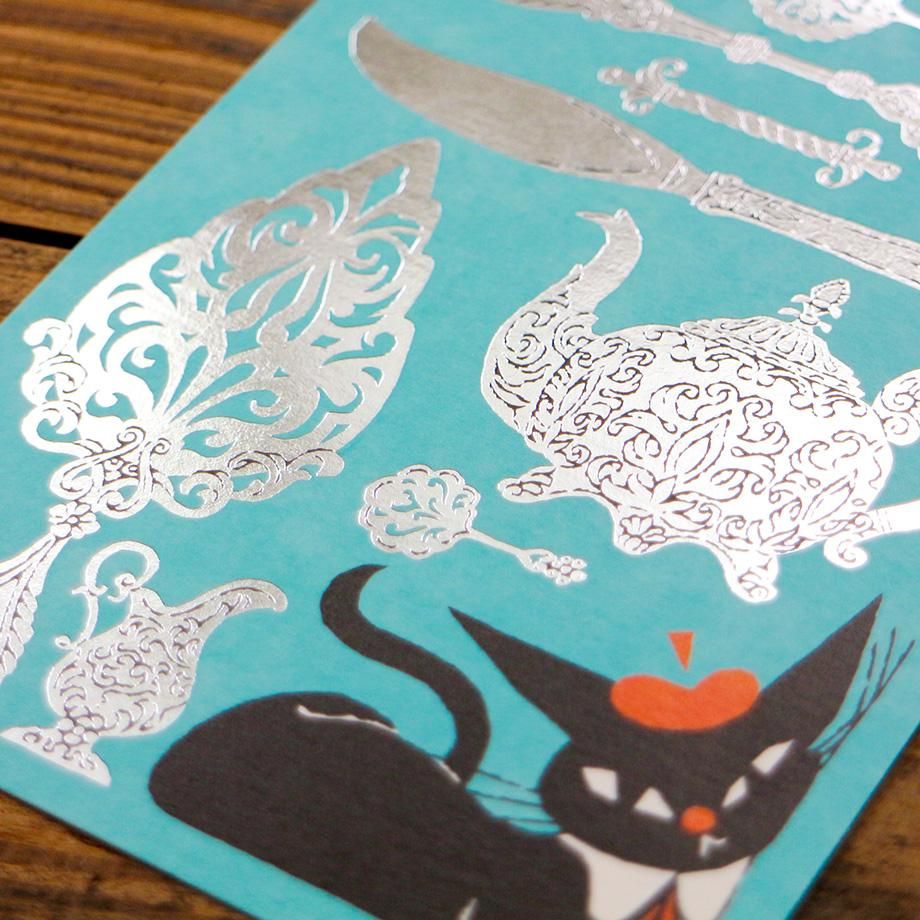 日本 表現社  黑貓意匠 KURONEKO DESIGN 燙金 明信片