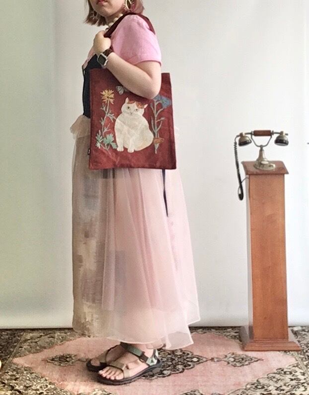 日本 松尾美雪 Miyuki Matsuo 貓咪 刺繡 長方形托特包(大)