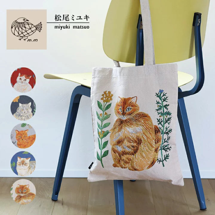 日本 松尾美雪 Miyuki Matsuo 貓咪 刺繡 長方形托特包(大)